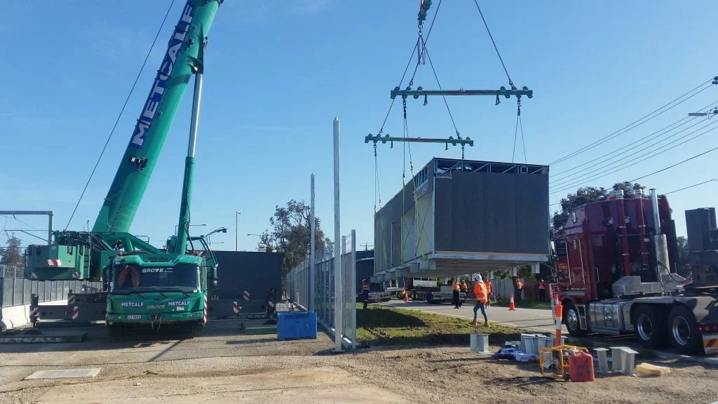 Seaford Signals Depot Being Lifted Down on a Crane scaled 1