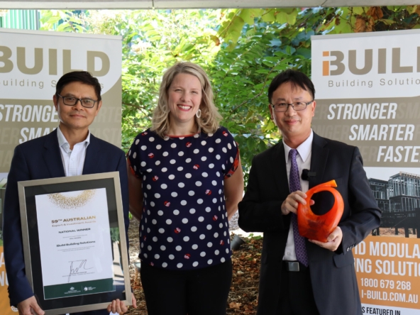 Federal MP Clare O'Neil with iBuild's Michael Zeng and Jackson Yin