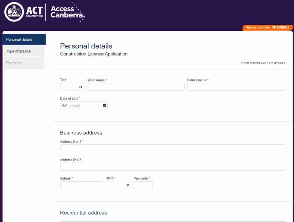 Owner Builder ACT Application Online