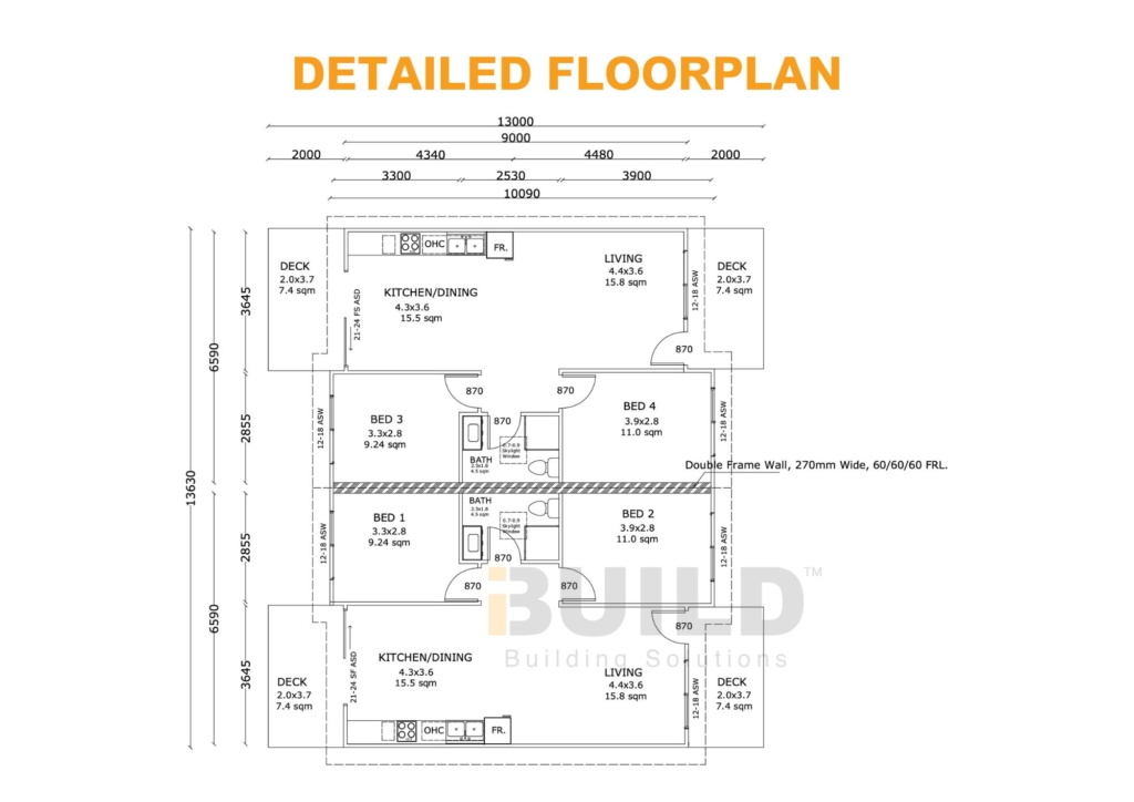 Kit Homes WOY WOY (Duplex Belgrave) DETAILED FLOORPLAN Watermarked