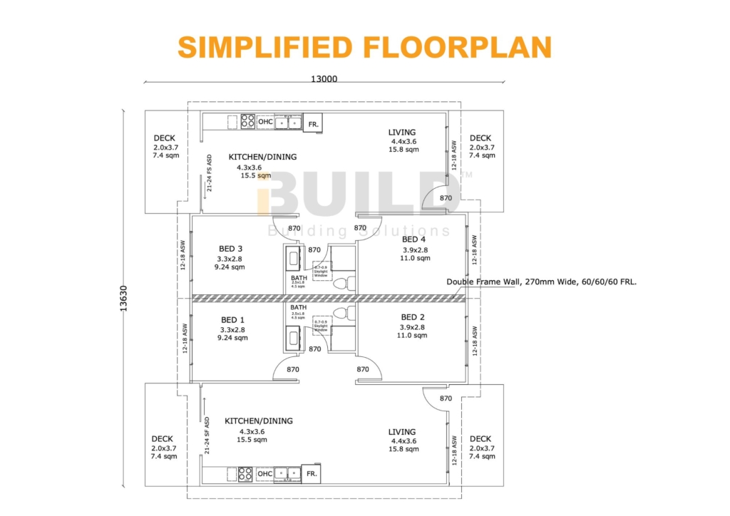 Kit Homes WOY WOY (Duplex Belgrave) SIMPLIFIED FLOORPLAN Watermarked