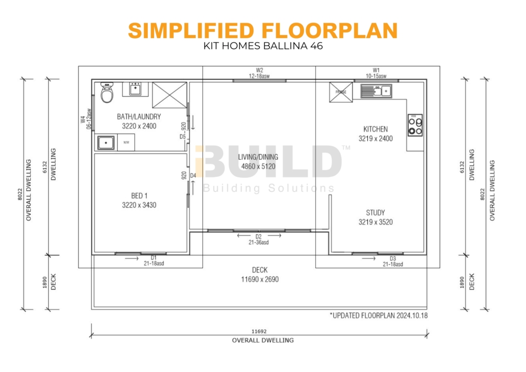 Kit Homes Ballina 46 SIMPLIFIED FLOORPLAN