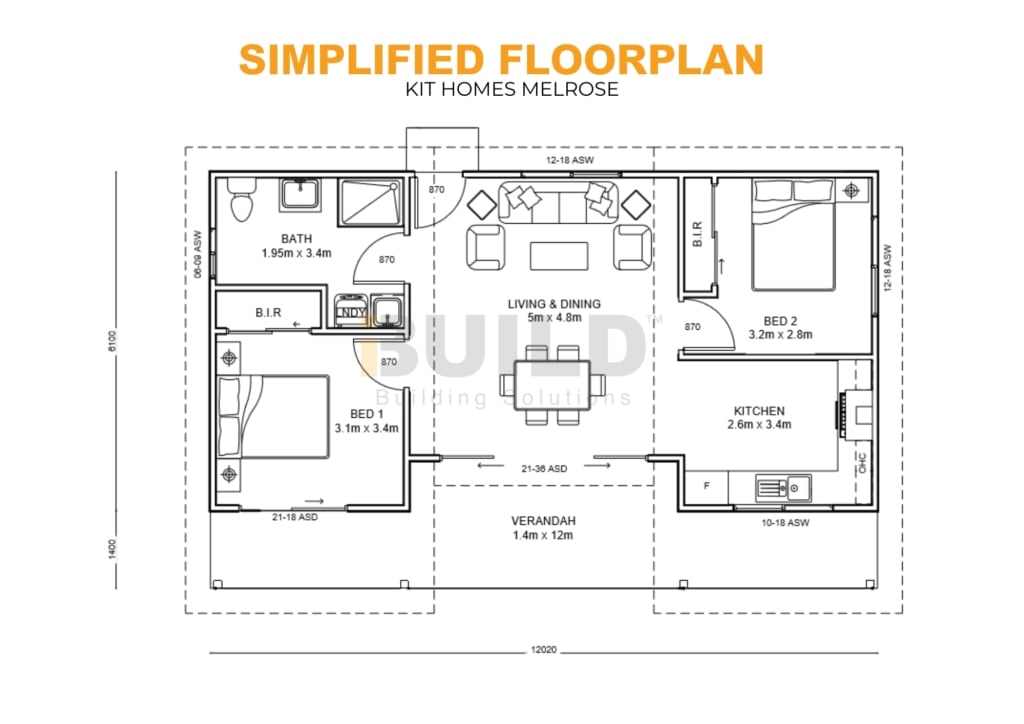 iBuild Kit Homes Melrose LS SIMPLIFIED FLOORPLAN