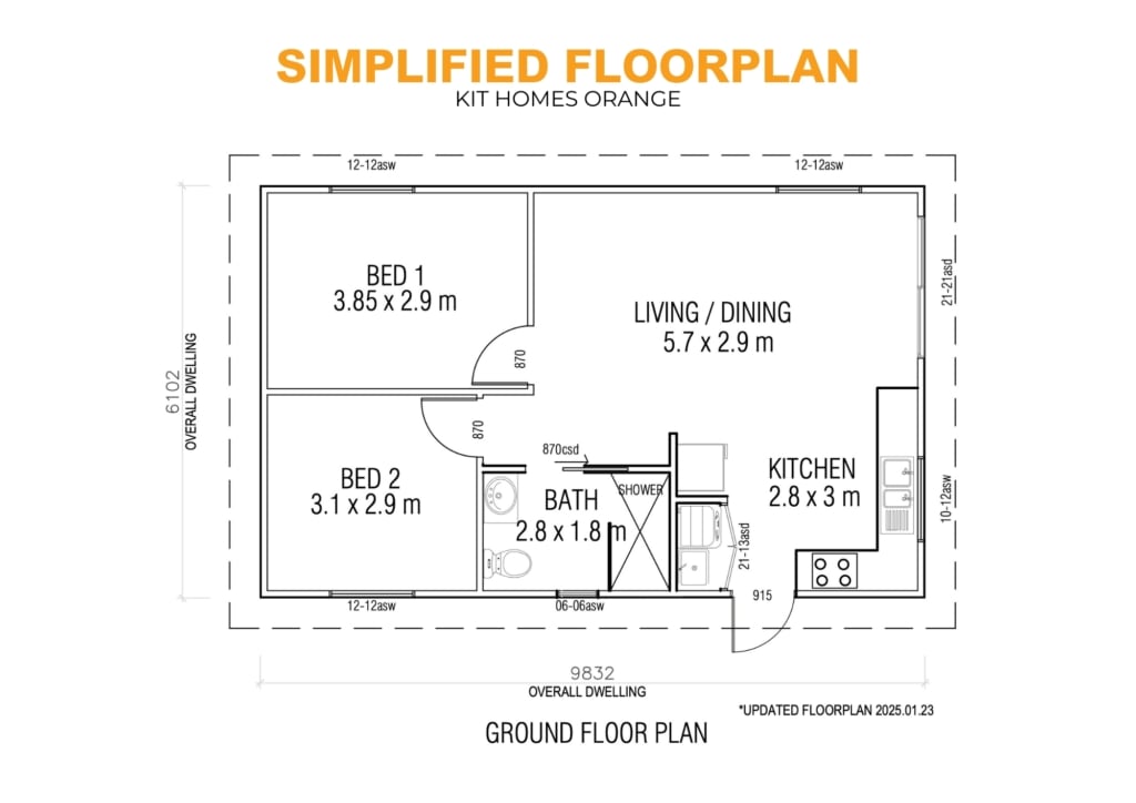 iBuild Kit Homes Orange LS SIMPLIFIED GF FLOORPLAN Watermarked