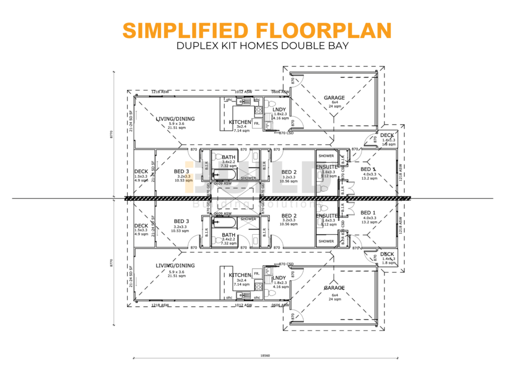iBuild Duplex Kit Homes Double Bay SIMPLIFIED FLOORPLAN