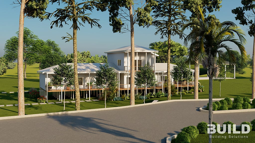 3D street view render of iBuild-designed royal residence kit home project