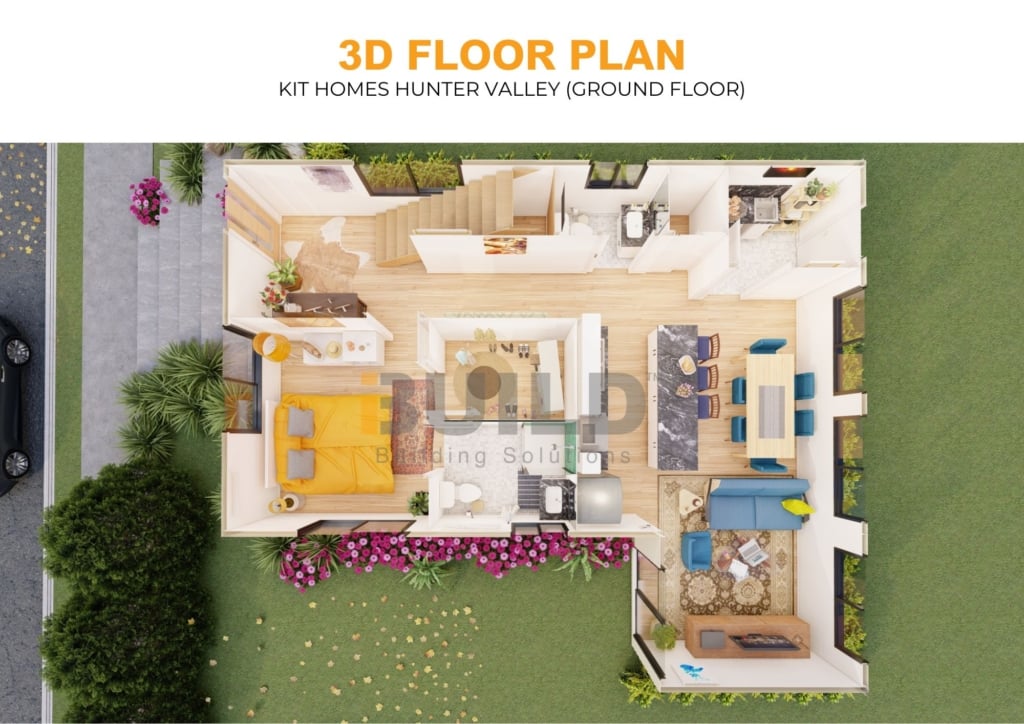 Kit Homes HUNTER VALLEY 3D GROUND FLOOR PLAN