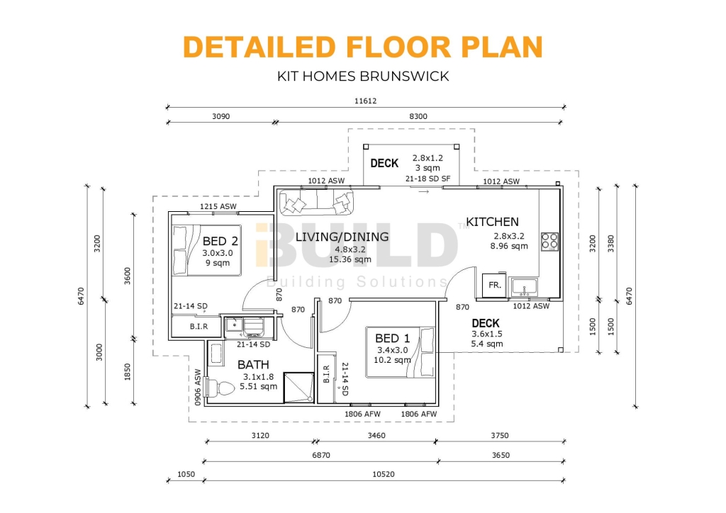 iBuild Kit Homes Brunswick DETAILED FLOOR PLAN