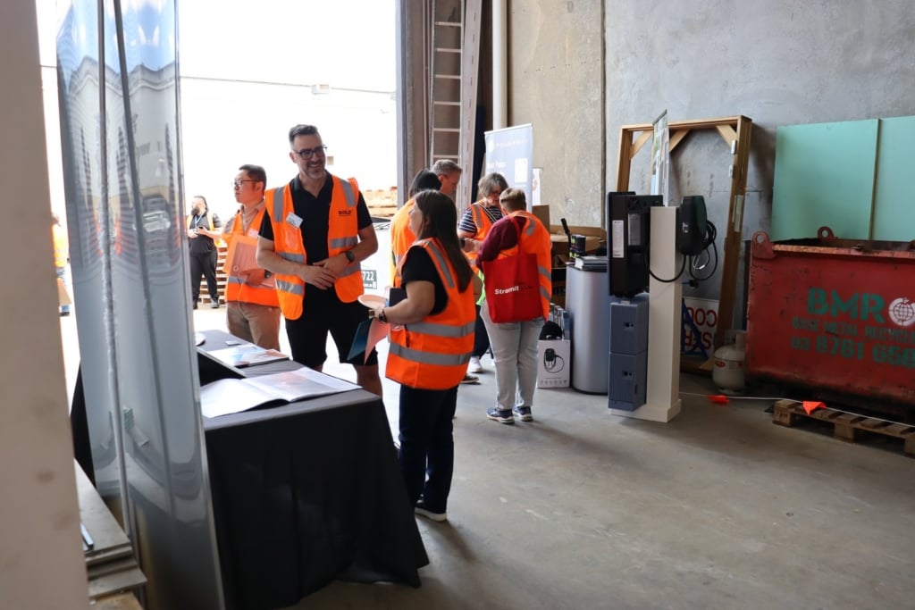 Express To You Cabinetry and Powerbay stands at the factory roller door