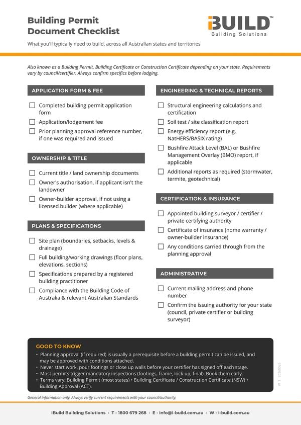 Preview of the iBuild Building Permit document checklist
